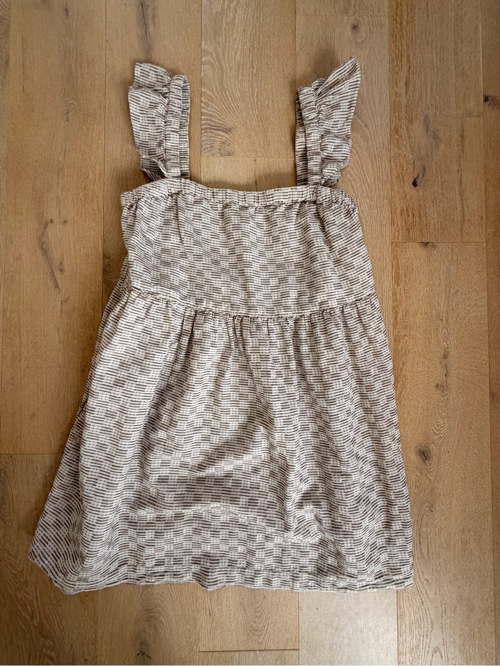 Madewell Beige Patterned Ruffle-Shoulder Sundress